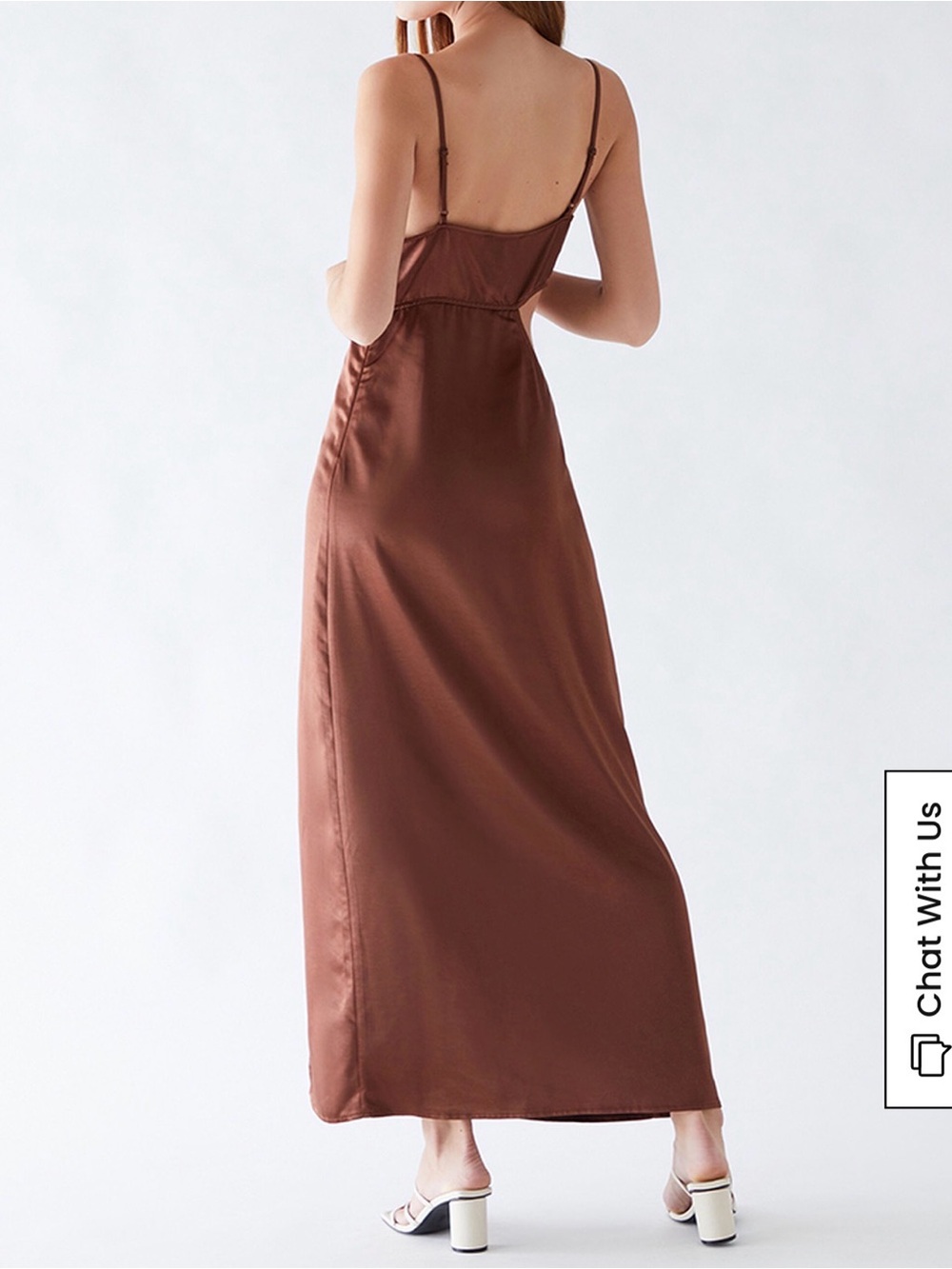 LA Hearts Side Cutout Satin Maxi Brown Dress - Picture 2 of 9